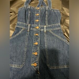 J.Crew Denim Apron Dress in Washed Indigo Button Down Stretch Jean